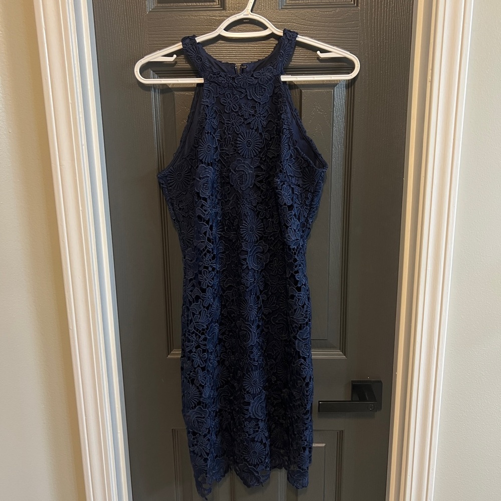 Lulu's Midnight Blue Lace Mini Dress